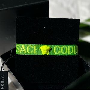 NEW Versace Goddess Medusa Logo Knit Stretch Wrap Bracelet Glossy Green Lime